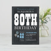 80th誕生日シャルボードブルーバルーンシ素朴ック 招待状 (スタンド正面)