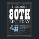80th誕生日シャルボードブルーバルーンシ素朴ック 招待状<br><div class="desc">ヴィンテージ素朴シャルボードホワイトブルーバルーン80thバースデーパーティーへの招待</div>