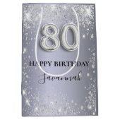 80th誕生日シルバーグリッターダストモノグラム ミディアムペーパーバッグ (正面)