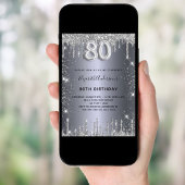 80th誕生日シルバーメタルグリッターダストグラム 招待状