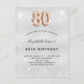 80th誕生日シルバーメタルバラ金ゴールドグリッター インビテーションポストカード (正面)