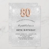 80th誕生日シルバーメタルバラ金ゴールドグリッター 招待状 (正面/裏面)