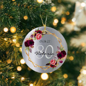80th誕生日シルバー花模様幾何学的ブルゴーニュ セラミックオーナメント