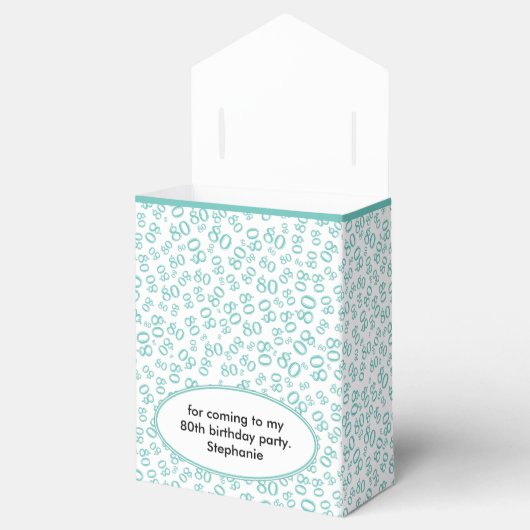 80th誕生日ティール(緑がかった色)/ホワイトナンバーパターン フェイバーボックス (オープン)