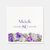 80th誕生日バイオレットパンジー花白 スタンダードカクテルナプキン (正面)