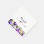 80th誕生日バイオレットパンジー花白 スタンダードカクテルナプキン (角)