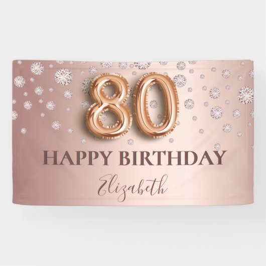 80th誕生日バラ金ゴールドバルーンスクリプト 横断幕 (横)