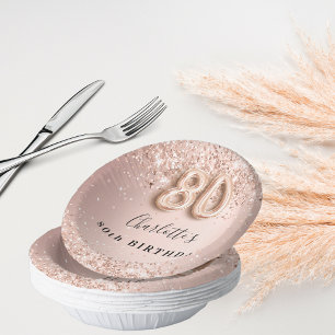 80th誕生日バラ金ゴールド赤面グリッター名 ペーパーボウル