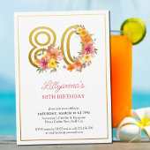 80th誕生日パーティかわいらしフローラ金ゴールド番号80 I 招待状