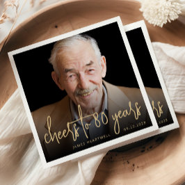 80th誕生日パーティフォト応援金ゴールドスクリプト スタンダードカクテルナプキン