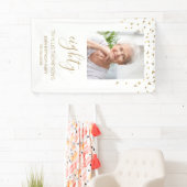 80th誕生日パーティフォト金ゴールド紙吹雪白 横断幕 (インサイチュ)