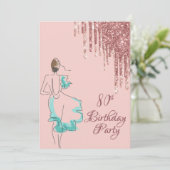 80th誕生日パーティーバラ金ゴールドグリッタードリップスアート 招待状 (スタンド正面)