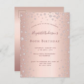 80th誕生日パーティーバラ金ゴールドダイヤモンド招待 ポストカード (正面/裏面)