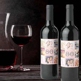 80th誕生日パーティーバラ金ゴールド写真コラージュ ワインラベル