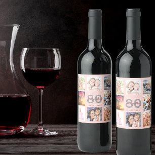 80th誕生日パーティーバラ金ゴールド写真コラージュ ワインラベル