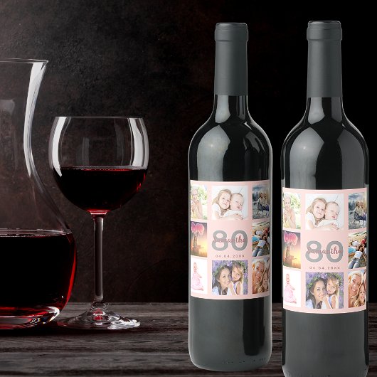 80th誕生日パーティーバラ金ゴールド写真コラージュ ワインラベル