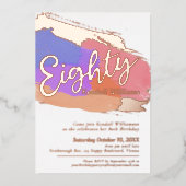 80th誕生日パーティーバラ金ゴールド写真抽象芸術アート 箔招待状 (正面)