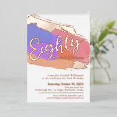 80th誕生日パーティーバラ金ゴールド写真抽象芸術アート 箔招待状 (立ち正面)