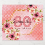 80th誕生日パーティーピンク花模様名 スパークリングワインラベル (シングルラベル)