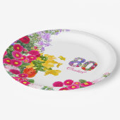 80th誕生日パーティーフローラモダン花80年 ペーパープレート (アングル)