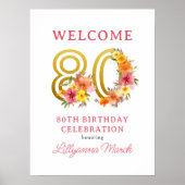 80th誕生日パーティーフローラ金ゴールド番号80ようこそ ポスター (正面)