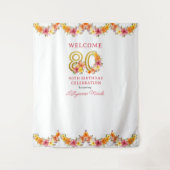 80th誕生日パーティーフローラ金ゴールド番号80背景 タペストリー (正面)