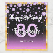 80th誕生日パーティーブラックパープルグリッターダイヤモンド ワインラベル (シングルラベル)
