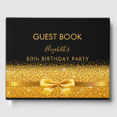 80th誕生日パーティーブラック金ゴールドボウグラーム輝き ゲストブック (正面)