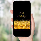 80th誕生日パーティーブラック金ゴールドボウ 招待状