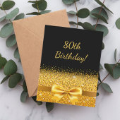 80th誕生日パーティーブラック金ゴールドボウ 招待状