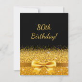 80th誕生日パーティーブラック金ゴールドボウ 招待状 (正面)