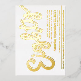 80th誕生日パーティーホワイトと金ゴールドスクリプト 箔招待状