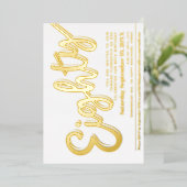 80th誕生日パーティーホワイトと金ゴールドスクリプト 箔招待状 (立ち正面)