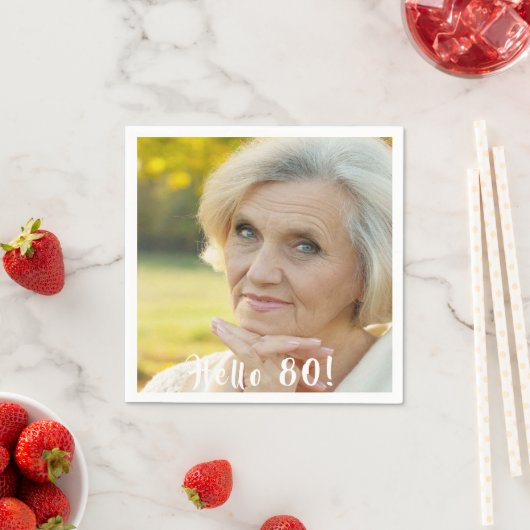 80th誕生日パーティー写真こんにちは80女性 スタンダードカクテルナプキン (インサイチュ)