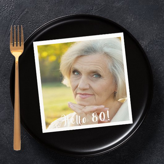 80th誕生日パーティー写真こんにちは80女性 スタンダードカクテルナプキン