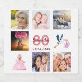 80th誕生日パーティー写真コラージュ名ホワイト スパークリングワインラベル (シングルラベル)