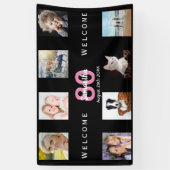 80th誕生日パーティー写真コラージュ女性ブラック 横断幕 (縦)