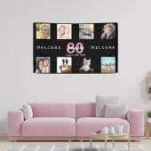 80th誕生日パーティー写真コラージュ女性ブラック 横断幕