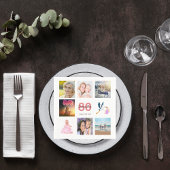 80th誕生日パーティー写真コラージュ白ピンクの名前 スタンダードカクテルナプキン