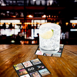 80th誕生日パーティー写真コラージュ黒 スクエアペーパーコースター