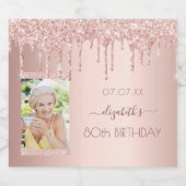 80th誕生日パーティー写真バラ金ゴールドピンク スパークリングワインラベル (シングルラベル)