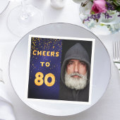 80th誕生日パーティー写真金ゴールドバルーン青 スタンダードカクテルナプキン