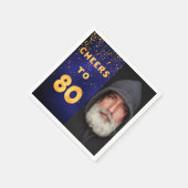 80th誕生日パーティー写真金ゴールドバルーン青 スタンダードカクテルナプキン (角)