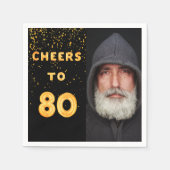 80th誕生日パーティー写真金ゴールドバルーン黒 スタンダードカクテルナプキン (正面)