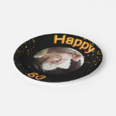 80th誕生日パーティー写真金ゴールドバルーン黒 ペーパープレート (アングル)