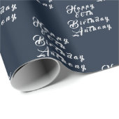 80th誕生日パーティー名ネイビーブルーパターモダンン ラッピングペーパー (ロールコーナー)