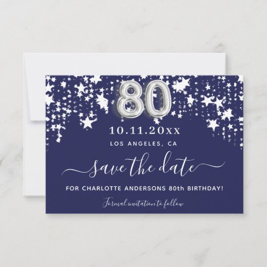 80th誕生日パーティー海軍の青い白い星 セーブザデート (正面)