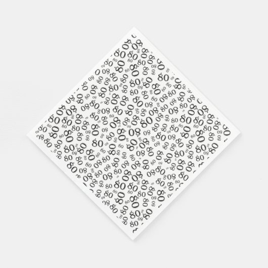 80th誕生日パーティー番号パターンブラック/ホワイト スタンダードランチョンナプキン (角)