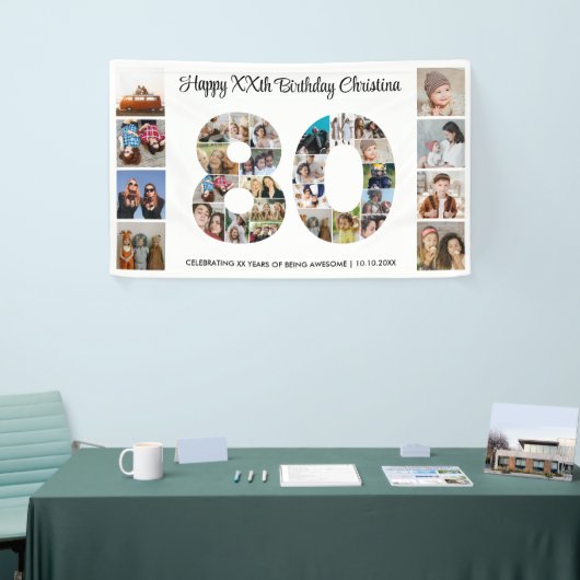 80th誕生日パーティー番号80フォトコラージュ 横断幕 (トレードショー)