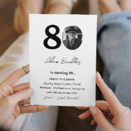 80th誕生日パーティー白黒 招待状